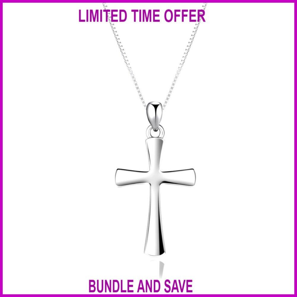 925 Sterling Silver Cross Pendant Necklace, 18+2 Inch Chain, Handmade